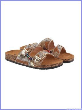 Handmade Beaded Sequin Slide Sandals Cork Sole Buckle Straps